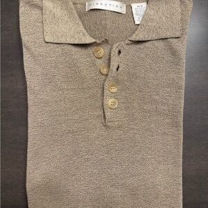 Direction Vintage Knit Polo Shirt Sweater Tan Beige M